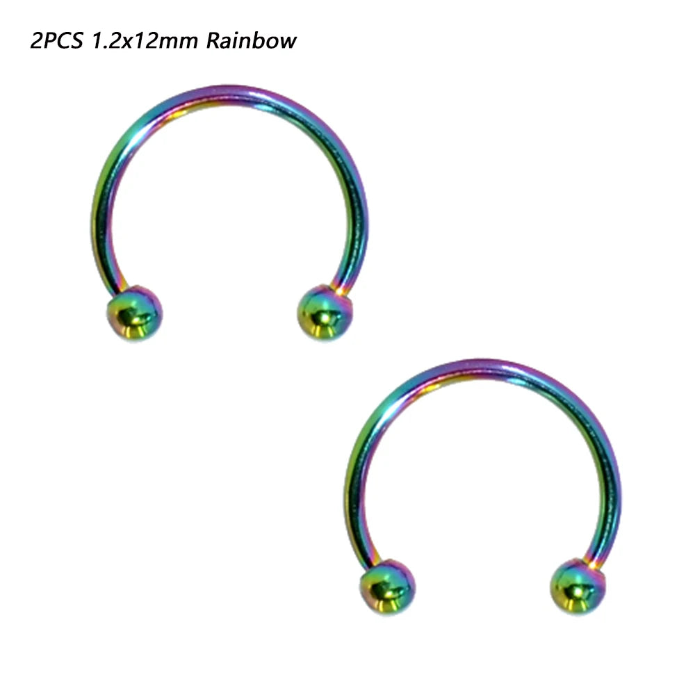 2 Pcs Stainless Steel Nostril Nose Ring Lip Rings Earrings Circular Piercing Ball Horseshoe Hoop Ring Piercing Body Jewelry