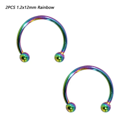 2 Pcs Stainless Steel Nostril Nose Ring Lip Rings Earrings Circular Piercing Ball Horseshoe Hoop Ring Piercing Body Jewelry