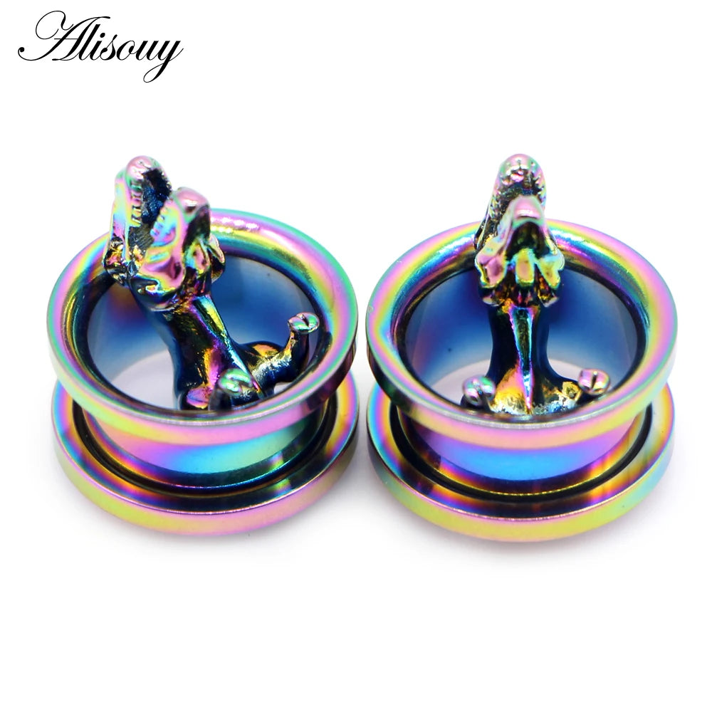 Alisouy 2pcs Piercing Ear Gauges Expander Stainless Steel Dinosaur Earrings Plugs Tunnels Screw Fashion Piercing Body Jewelry