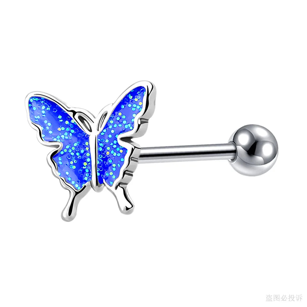 Starbeauty New Rainbow Sequins Butterfly Tongue Piercing Barbell 14G Tongue Rings Surgical Steel Bars Tounge Ring Unisex Jewelry