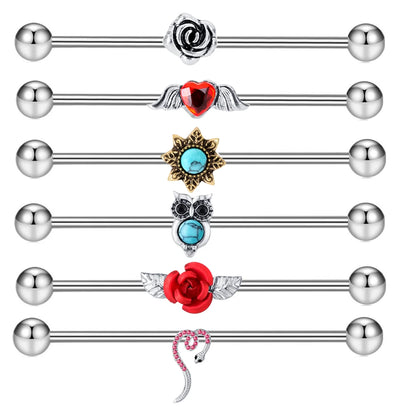 14G Industrial Piercing Barbells Jewelry Surgical Steel CZ Marble Pearl Style for Women Men Cartilage Earring Body Piercing