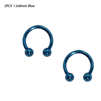 2 Pcs Stainless Steel Nostril Nose Ring Lip Rings Earrings Circular Piercing Ball Horseshoe Hoop Ring Piercing Body Jewelry