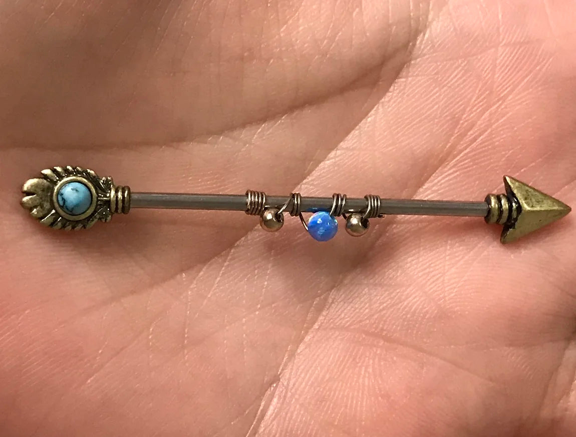 Opal Industrial Piercing 14G Stainless Steel 38mm Arrow Dangle Barbell Bar Helix Daith Conch Earring Body Jewelry