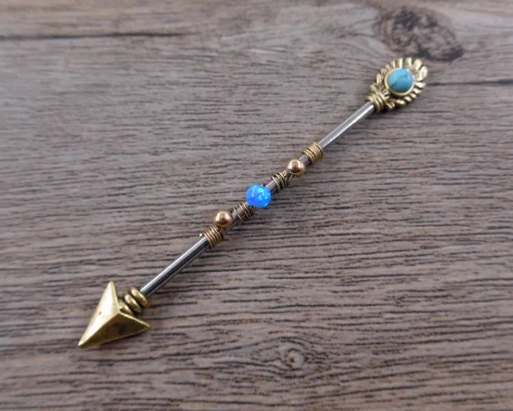 Opal Industrial Piercing 14G Stainless Steel 38mm Arrow Dangle Barbell Bar Helix Daith Conch Earring Body Jewelry