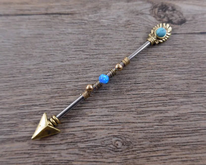 Opal Industrial Piercing 14G Stainless Steel 38mm Arrow Dangle Barbell Bar Helix Daith Conch Earring Body Jewelry