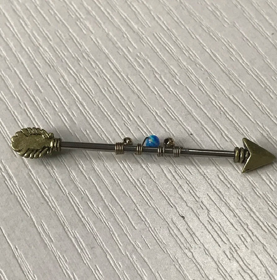 Opal Industrial Piercing 14G Stainless Steel 38mm Arrow Dangle Barbell Bar Helix Daith Conch Earring Body Jewelry