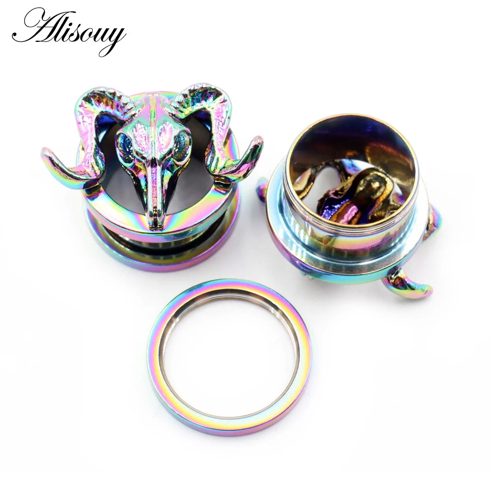 Alisouy 2pcs Piercing Ear Gauges Expander Stainless Steel Dinosaur Earrings Plugs Tunnels Screw Fashion Piercing Body Jewelry
