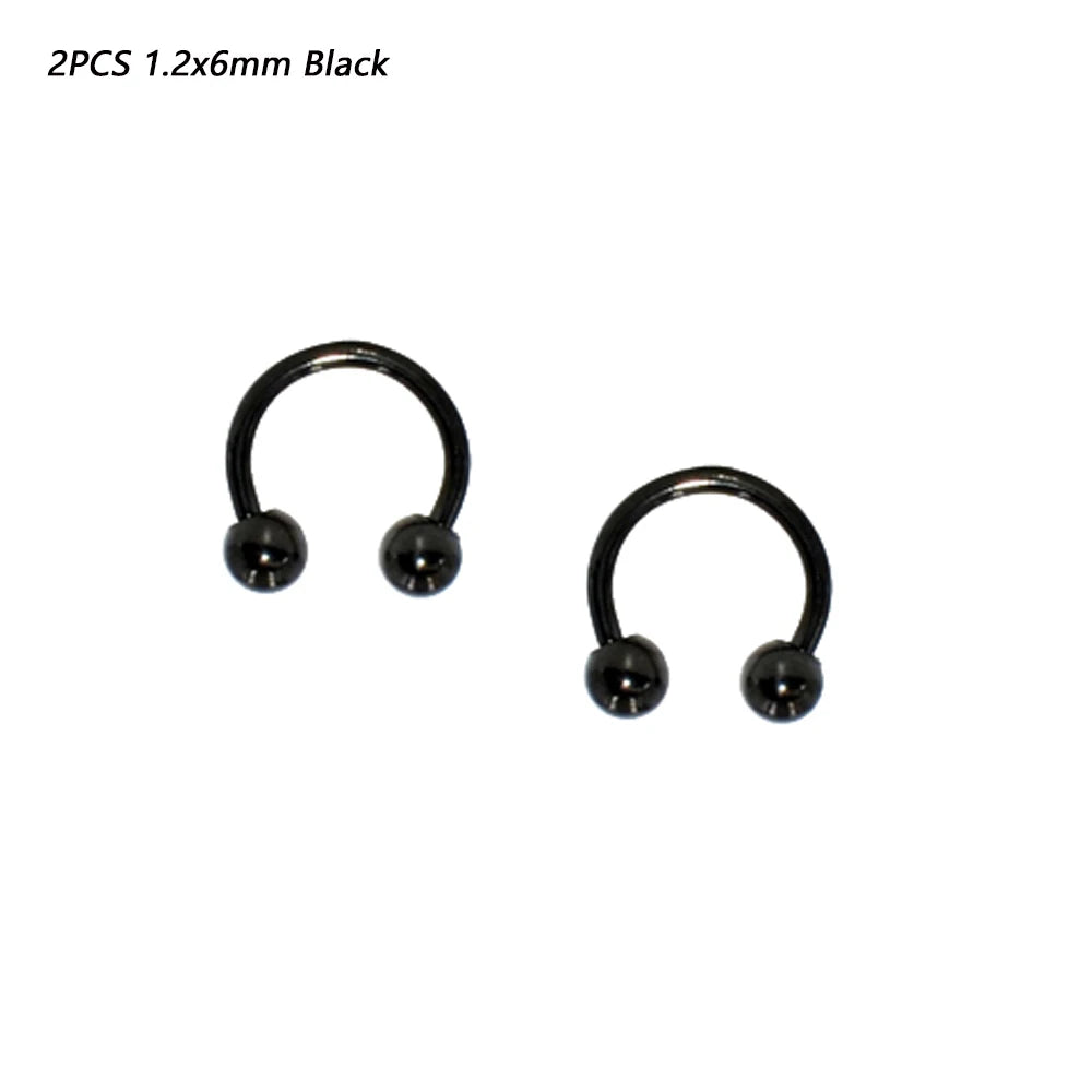 2 Pcs Stainless Steel Nostril Nose Ring Lip Rings Earrings Circular Piercing Ball Horseshoe Hoop Ring Piercing Body Jewelry