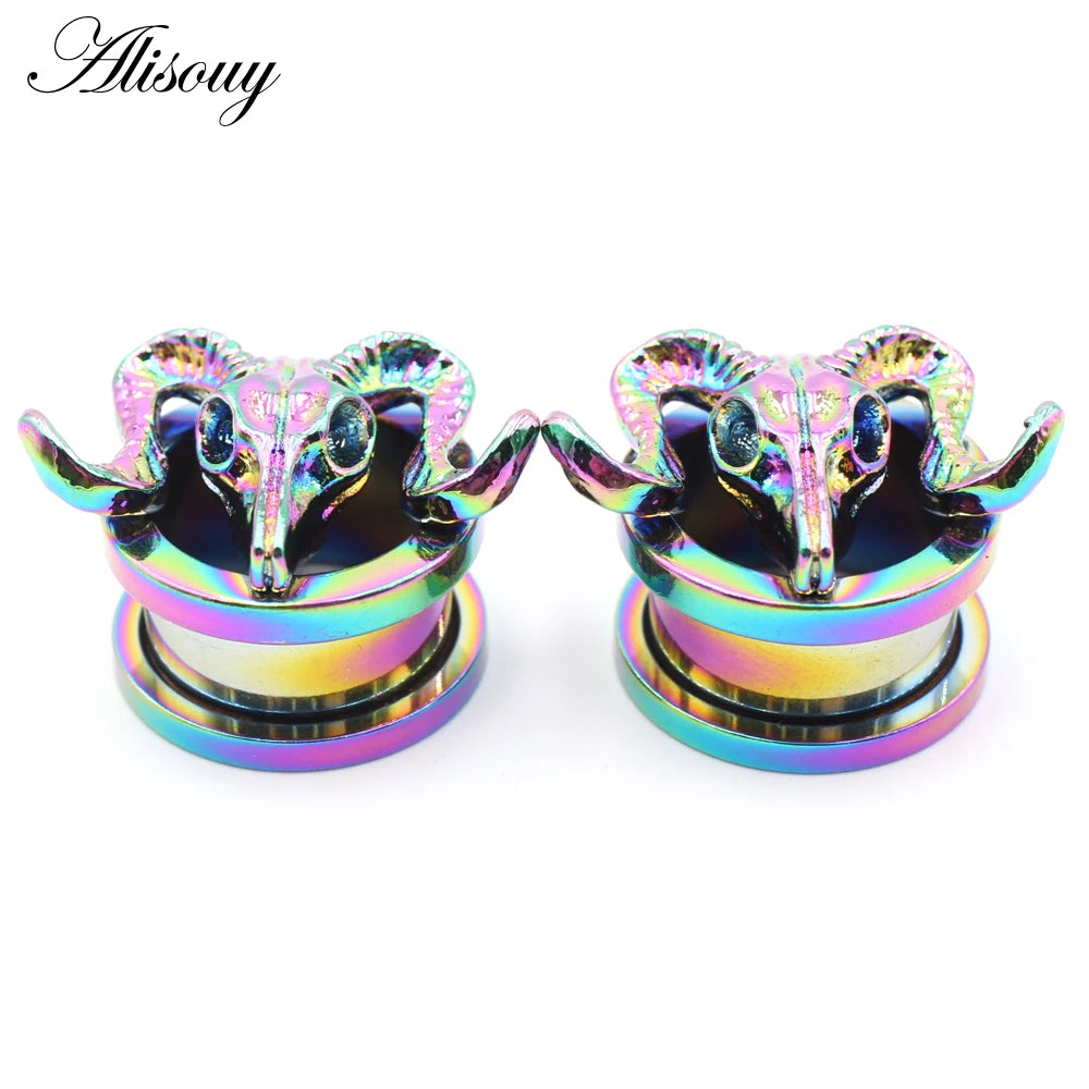 Alisouy 2pcs Piercing Ear Gauges Expander Stainless Steel Dinosaur Earrings Plugs Tunnels Screw Fashion Piercing Body Jewelry