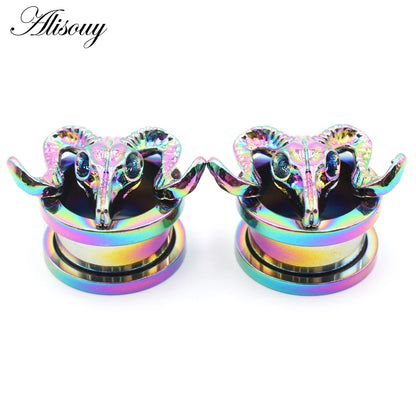 Alisouy 2pcs Piercing Ear Gauges Expander Stainless Steel Dinosaur Earrings Plugs Tunnels Screw Fashion Piercing Body Jewelry