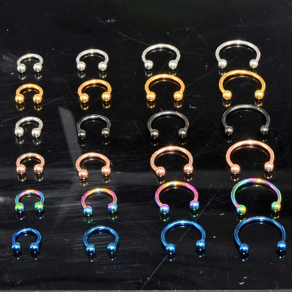 2 Pcs Stainless Steel Nostril Nose Ring Lip Rings Earrings Circular Piercing Ball Horseshoe Hoop Ring Piercing Body Jewelry