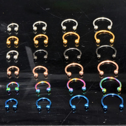 2 Pcs Stainless Steel Nostril Nose Ring Lip Rings Earrings Circular Piercing Ball Horseshoe Hoop Ring Piercing Body Jewelry