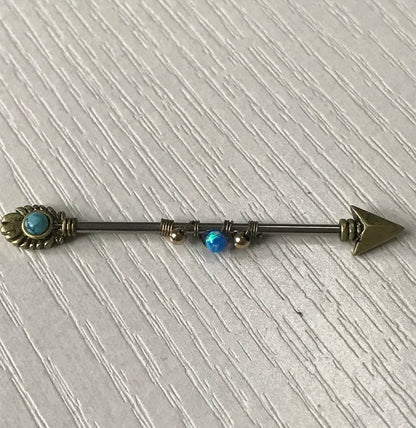 Opal Industrial Piercing 14G Stainless Steel 38mm Arrow Dangle Barbell Bar Helix Daith Conch Earring Body Jewelry