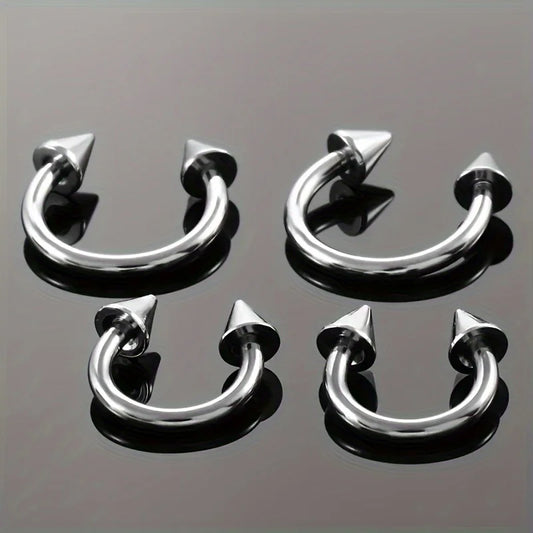 2Pcs Stainless Steel Horseshoe Barbell Nose Lip Rings With Balls Spikes Punk Body Piercing Jewelry Universal Fit Design