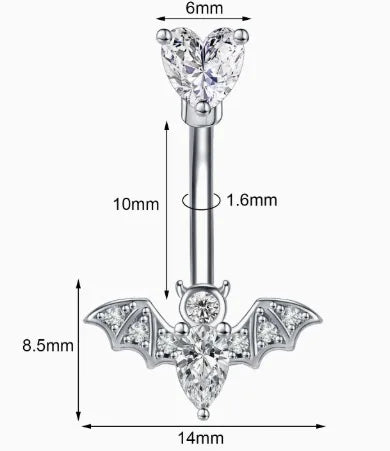 Elegant Stainless Steel Crystal Bat Faux Nose Ring - Non-Piercing Clip on Hoop