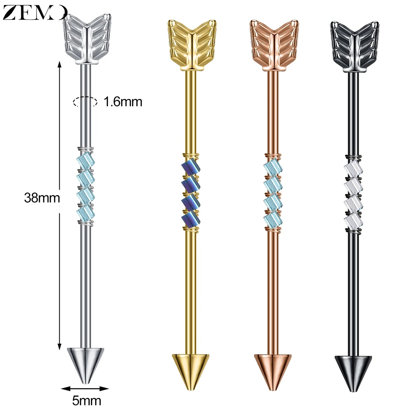 ZEMO 38MM Stainless Steel Industrial Barbell Earrings - Unisex, Multistyle
