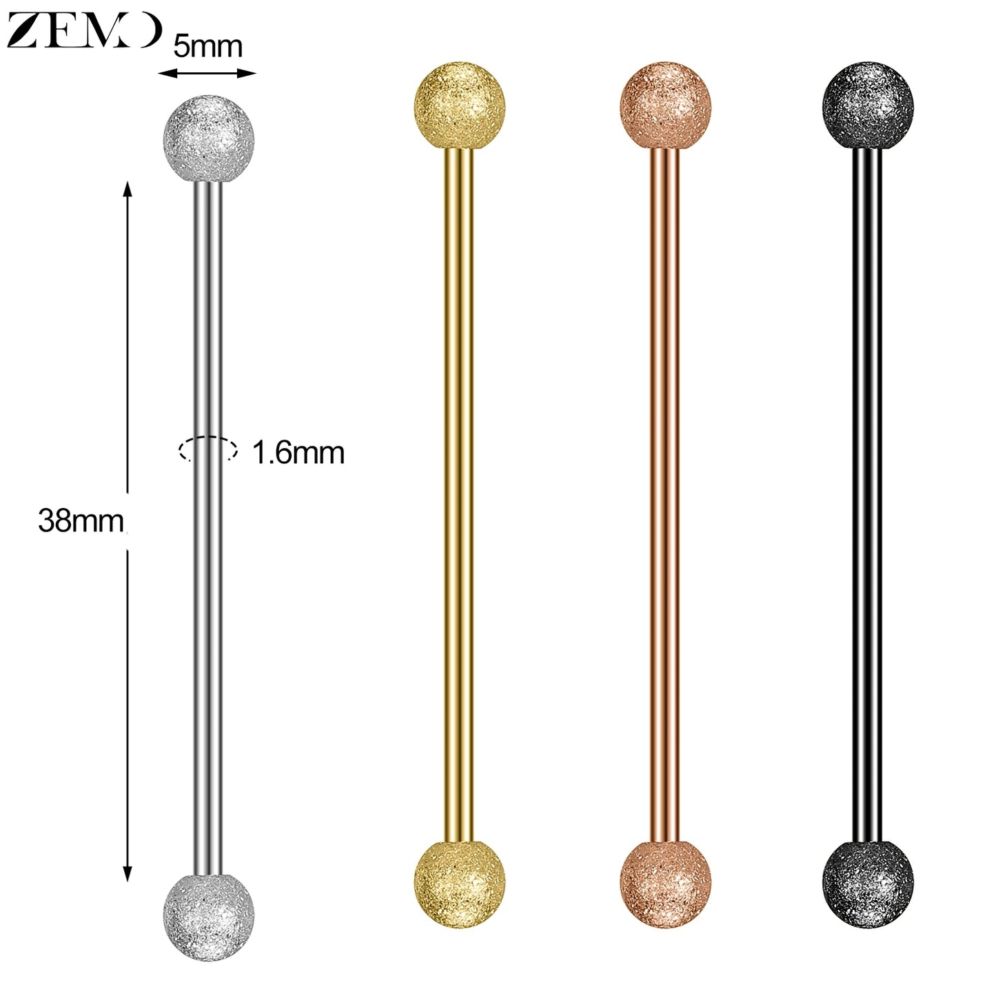 ZEMO 14G Stainless Steel Industrial Barbell Earrings - Versatile and Stylish for All Occasions