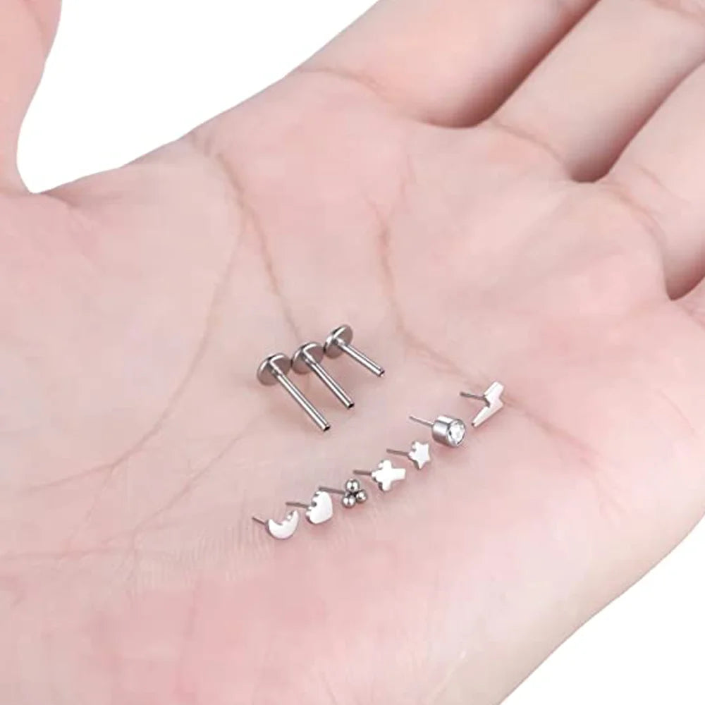 G23 Titanium Threadless Labret Studs Piercing Jewelry 16G Push Pin Cartilage Helix Tragus Earrings for Women Lip Stud Earrings