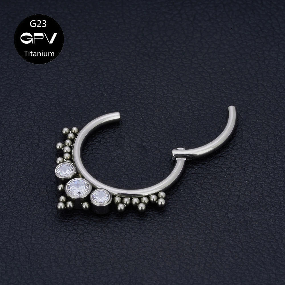 G23 Titanium Nose Ring with Zircon & Opal - Versatile Body Jewelry