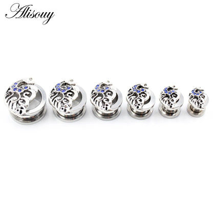 Alisouy 2pcs Stainless Steel Flower Triangle Cone Owl Zircon Star Screw Ear Tunnels Plugs Expander Gauges Body Piercing Jewelry