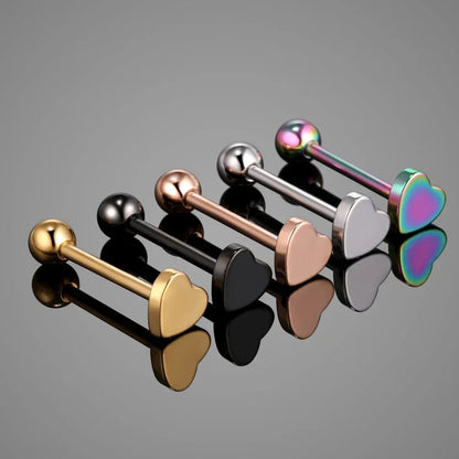 1PC Stainless Steel Heart Shaped Tongue Ring Barbell Tongue Piercing Cute Bar Ear Tragus Studs Labret Piercing Body Jewelry