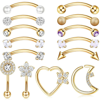 1PC Surgical Steel Piercing Jewelry Curved Barbell Eyebrow Ring Helix Tragus Lip Piercing Daith Rook Earrings for Women