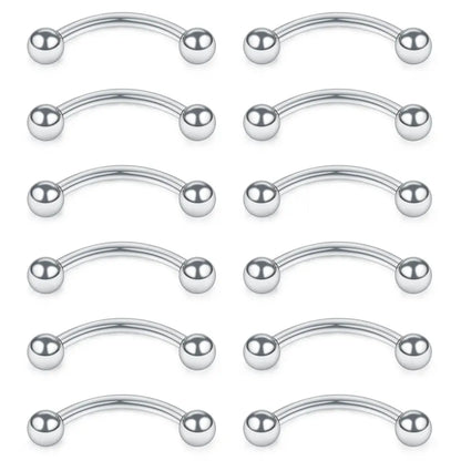 12PCS 16G Stainless Steel Curved Barbell Eyebrow Tragus Helix Ear Belly Lip Ring Body Piercing Jewelry For Women and Men