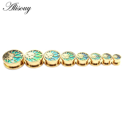 2PCS Stainless Steel Star Moon Sun Skull Cat Butterfly Ear Gauges Tunnels Plugs Expander Stretcher Piercing Body Jewelry