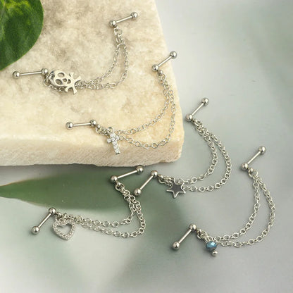 Fashion Double Piercing Chain Stud Earring Industrial Piercing Chain Earrings Tassel Cartilage Helix Jewelry