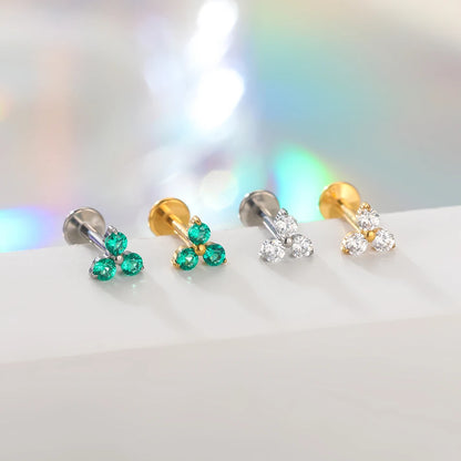 1pc Titanium White Green Zircon Stud Earring for Women Flat Back Helix Tragus Labret Piercing Body Jewelry