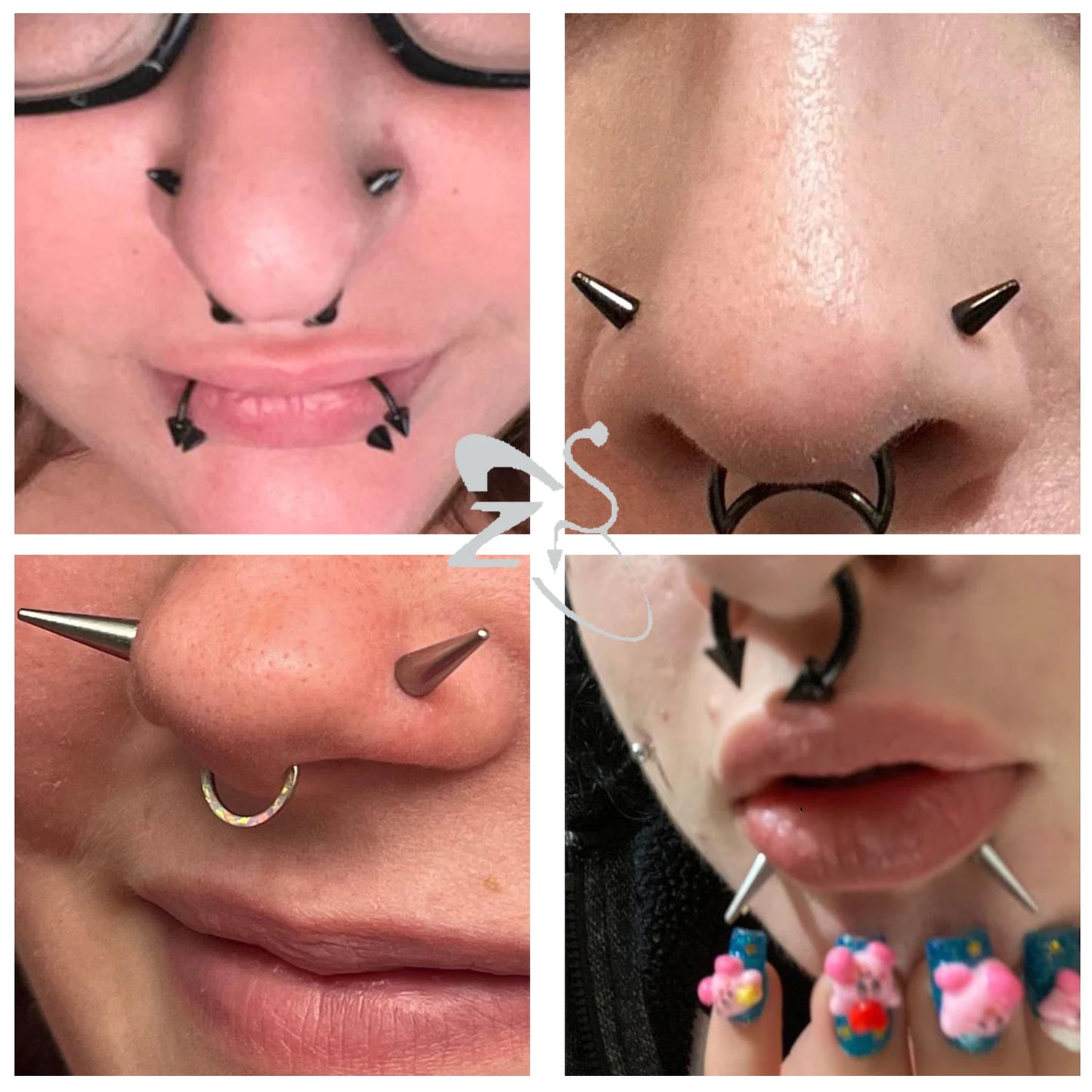 ZS 1PC 20G Spike Nose Ring Stainless steel Nose Stud Black Color Cone Nostril Piercing L-Shaped Seputm Nose Hole Body Piercings