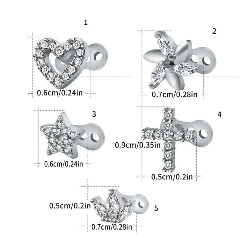 Elegant Stainless Steel Dermal Anchor Set with Cubic Zirconia