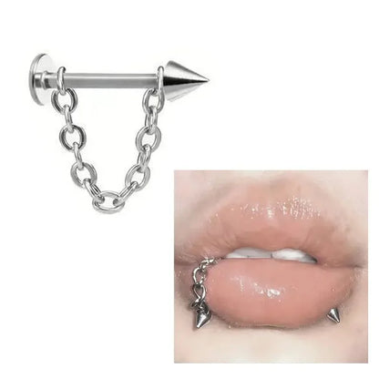 Punk Style Stainless Steel Chain Lip Stud - Versatile Cartilage Stud Earrings for All Occasions