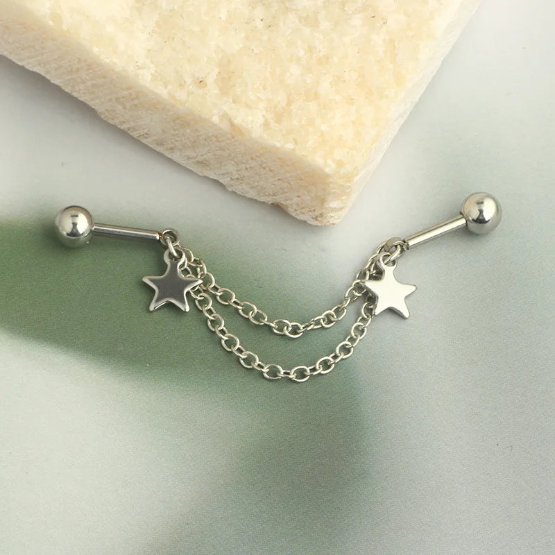 New Silver Color Industrial Piercing Chain Earrings for Women Fashion Ear Cartilage Helix Barbell Surgical Steel Jewelry Gifts