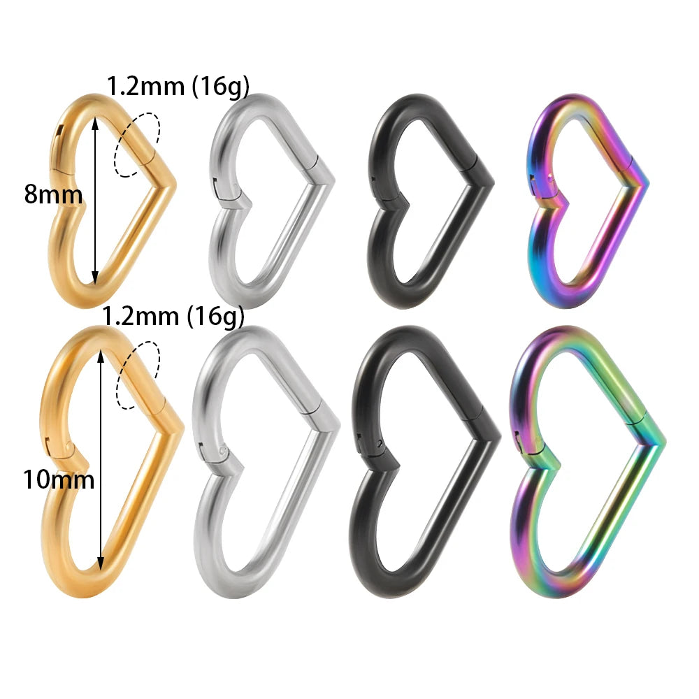 1pcs Stainless Steel Heart Shape Clicker Ear Tragus Cartilage Daith Helix Lobe Earrings Septum Nose Ring Body Piercing Jewelry