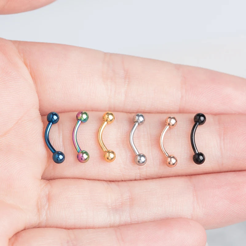 6PCS Stainless Steel Curved Barbell Jewelry - Banana Shape Eyebrow/Lip Ring, Helix/Navel/Cartilage Earring for Men Women