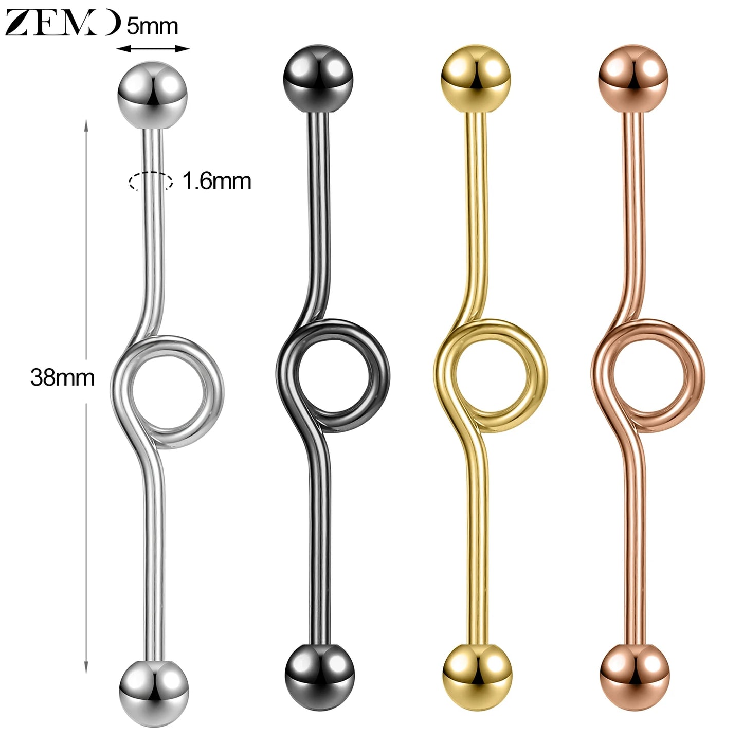 ZEMO 14G Stainless Steel Industrial Barbell Earrings - Versatile and Stylish for All Occasions