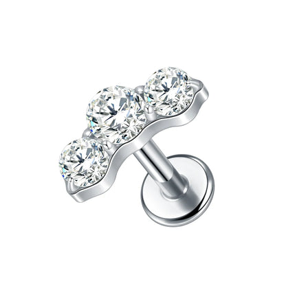 1pc Titanium White Green Zircon Stud Earring for Women Flat Back Helix Tragus Labret Piercing Body Jewelry