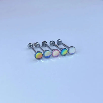 Stainless Steel Tongue Piercing Rings 14G Oil Luminescence Pink Blue Tongue Stud Studs Earrings BCR Piercings Body Jewelry Gifts