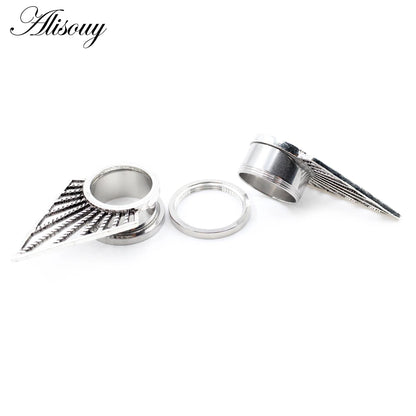 Alisouy 2pcs Stainless Steel Flower Triangle Cone Owl Zircon Star Screw Ear Tunnels Plugs Expander Gauges Body Piercing Jewelry