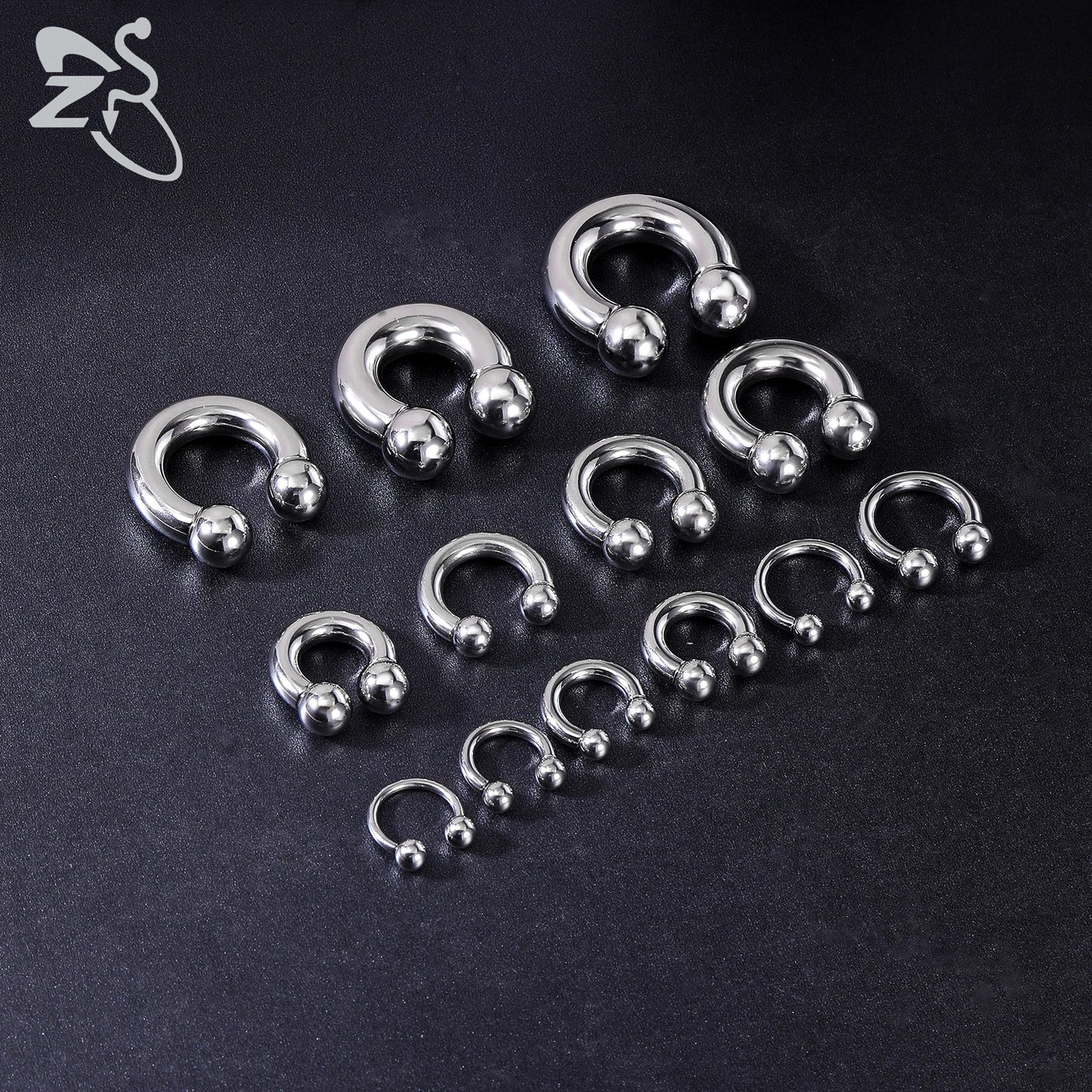 ZS 1 Piece 2/4/6/8G Stainelss Steel Horseshoe Nose Ring Men Internal Threaded Large Gauge Piercings Ear Expander Septum Piercing