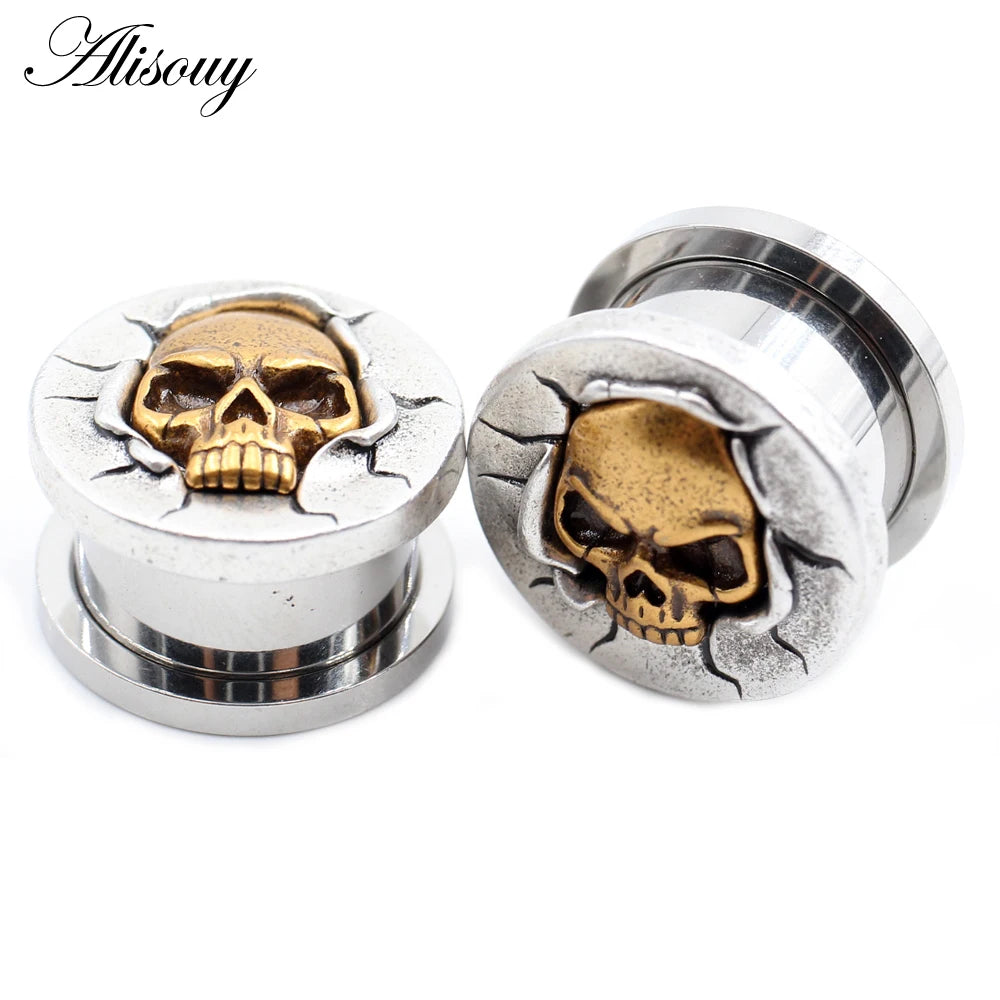 2PCS Stainless Steel Star Moon Sun Skull Cat Butterfly Ear Gauges Tunnels Plugs Expander Stretcher Piercing Body Jewelry