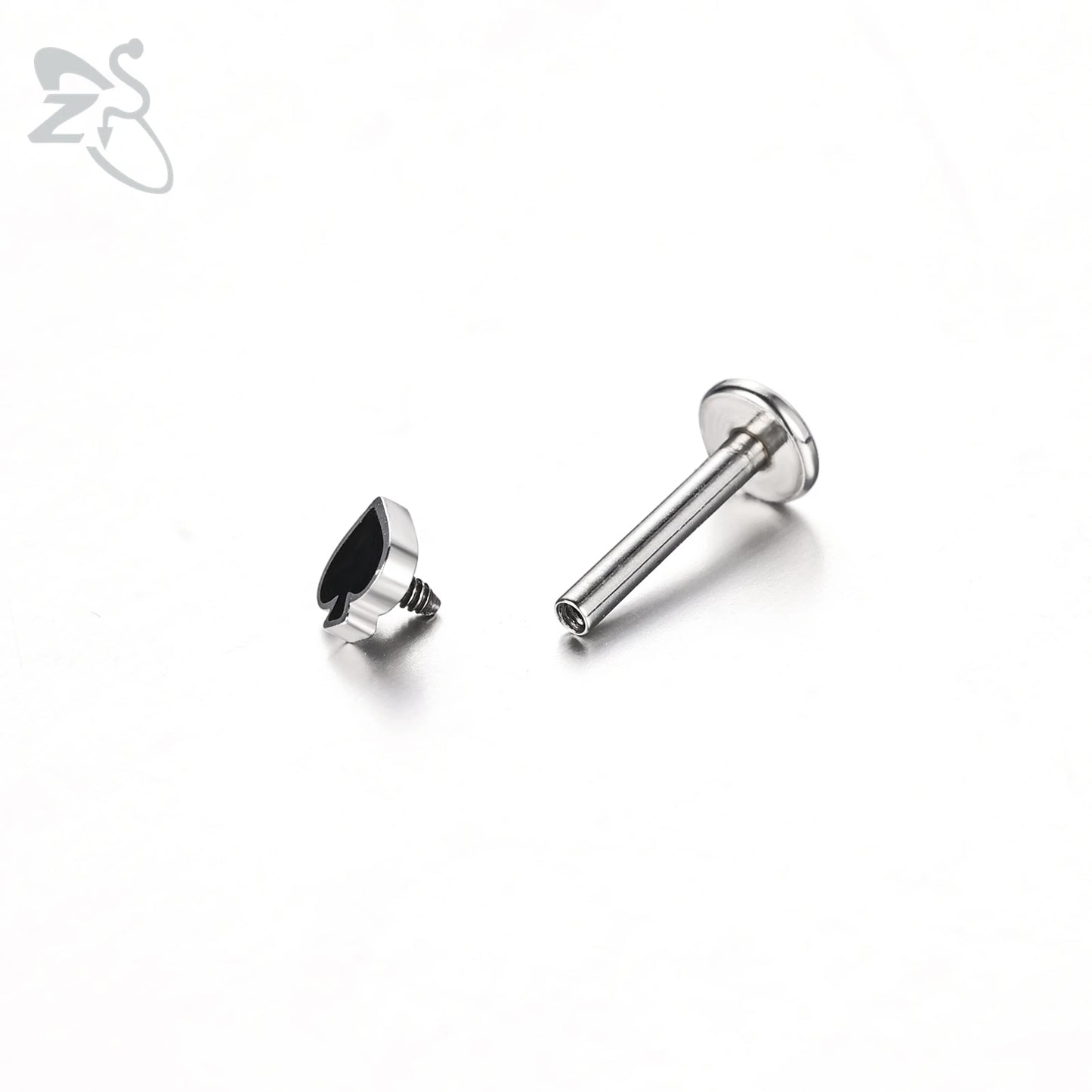 ZS 1 Piece 16G Stainless Steel Labret Lip Piercing Spade Heart Diamond Club Shape Ear Cartilage Tragus Helix Piercings 6MM/8MM