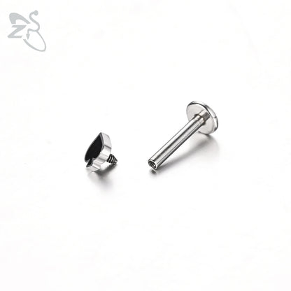 ZS 1 Piece 16G Stainless Steel Labret Lip Piercing Spade Heart Diamond Club Shape Ear Cartilage Tragus Helix Piercings 6MM/8MM