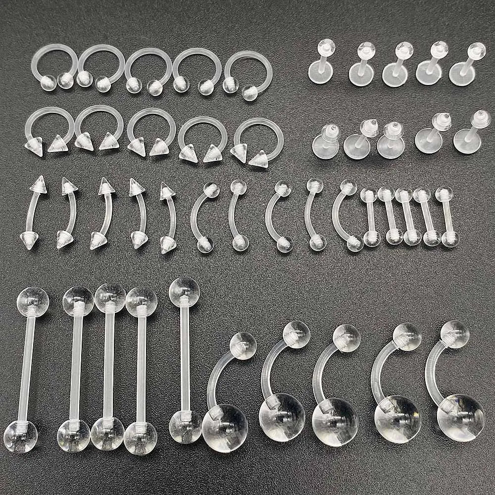 Versatile Acrylic Body Piercing Set - Transparent Barbell Rings for Lips, Ears, Nose, and More