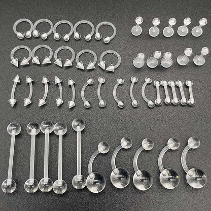 Versatile Acrylic Body Piercing Set - Transparent Barbell Rings for Lips, Ears, Nose, and More