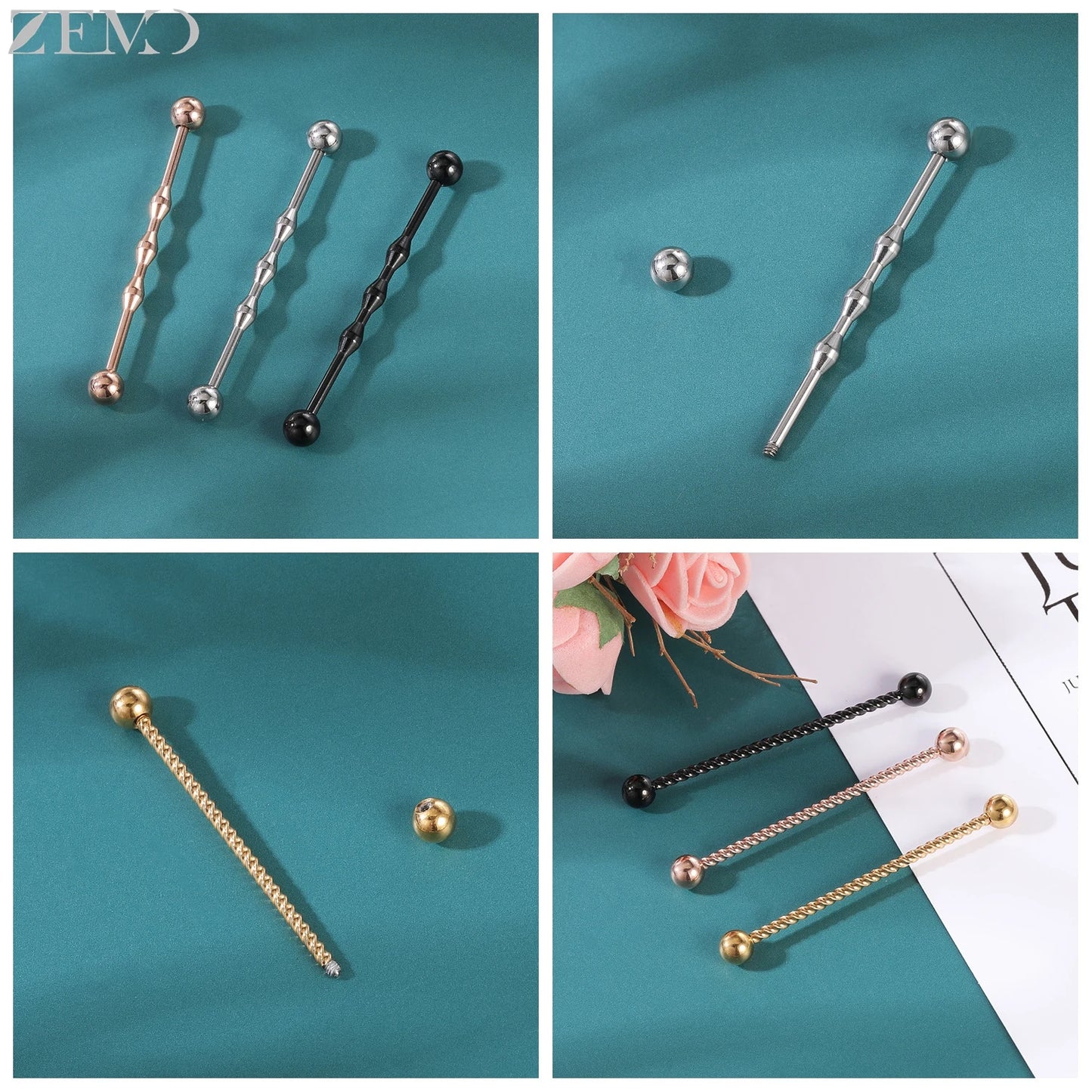 ZEMO 14G Stainless Steel Industrial Barbell Earrings - Versatile and Stylish for All Occasions