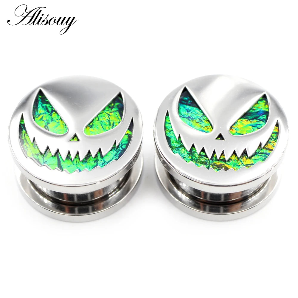 Alisouy 2pcs New Stainless Steel Round Pumpkin Easter Ear Gauges Tunnels Plugs Expander Stretcher Earrings Piercing Body Jewelry