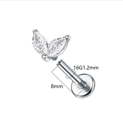 1pc Titanium White Green Zircon Stud Earring for Women Flat Back Helix Tragus Labret Piercing Body Jewelry