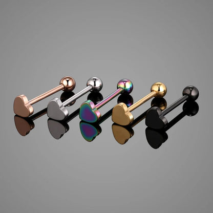 1PC Stainless Steel Heart Shaped Tongue Ring Barbell Tongue Piercing Cute Bar Ear Tragus Studs Labret Piercing Body Jewelry